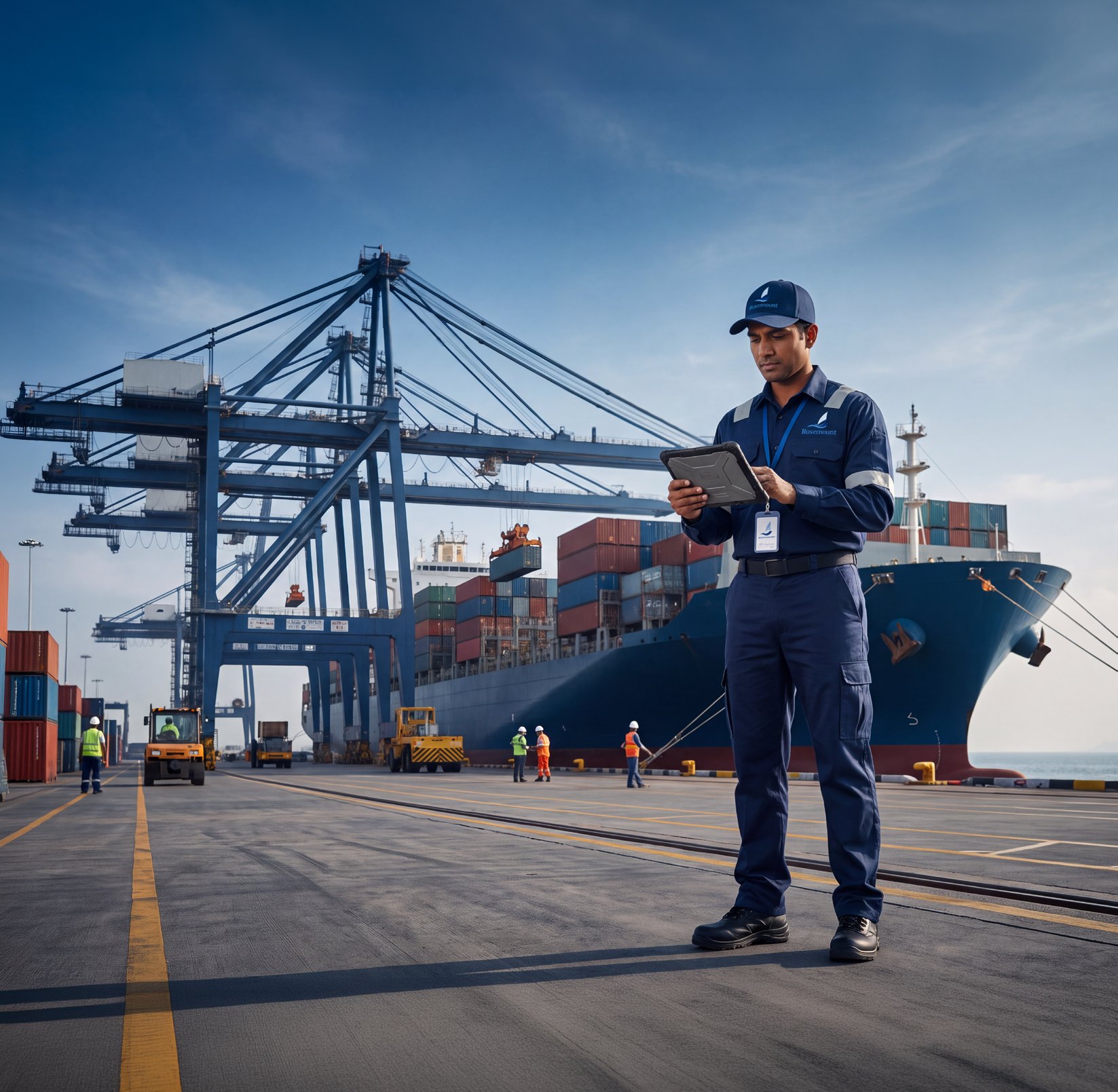 Rosemount logistics professional at a shipping terminal